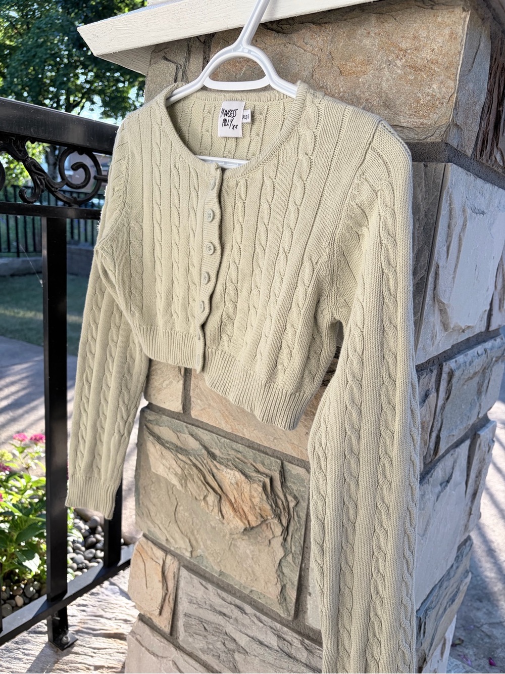 Princess Polly Cropped Cable Knit Cardigan in Sage Green
